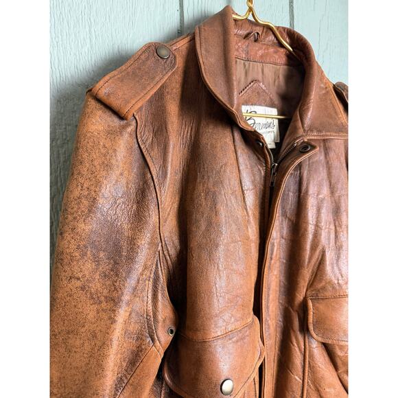 Vintage Berman’s Leather Experts Bomber Jacket Distressed Brown – Size Small - Picture 4 of 10